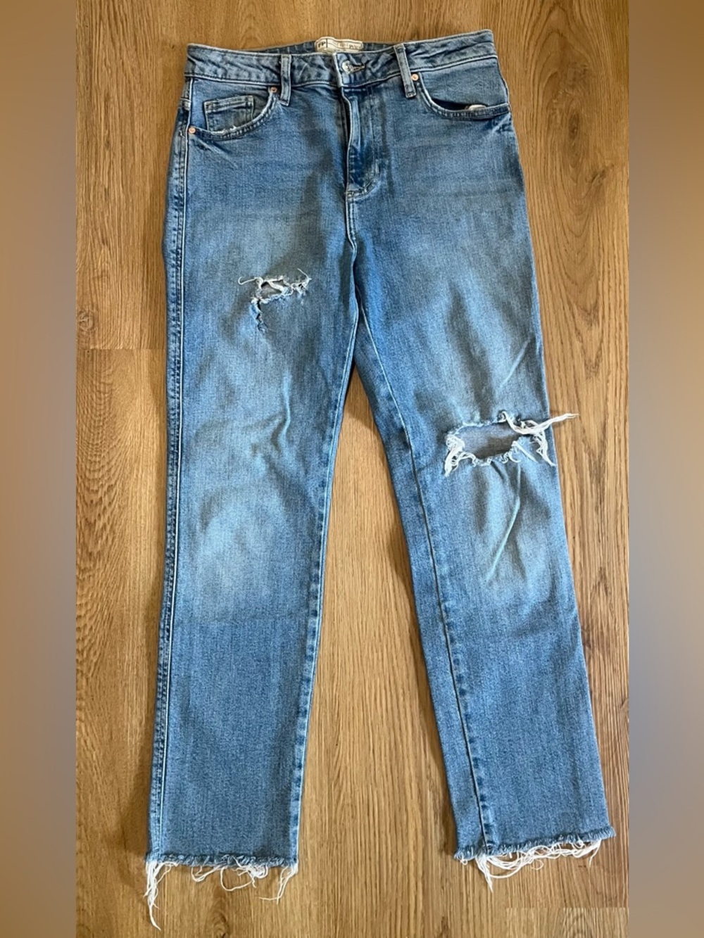 Free People Light Blue Distressed Straight-Leg Jeans